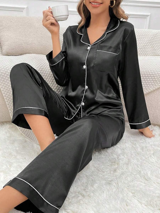 Contrast Satin Pajama Set – Elegant and Comfortable Pajama Set