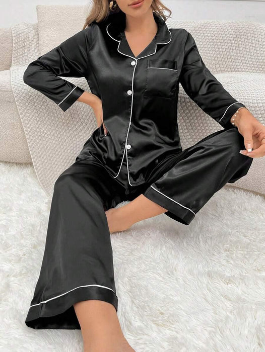 Contrast Satin Pajama Set – Elegant and Comfortable Pajama Set
