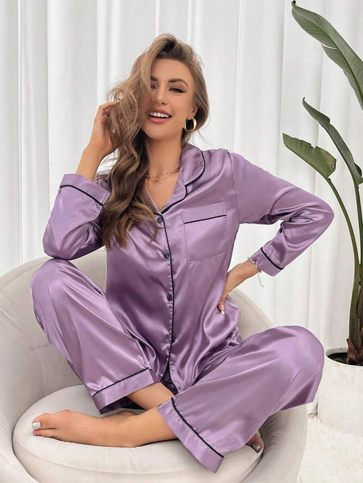 Contrast Satin Pajama Set – Elegant and Comfortable Pajama Set