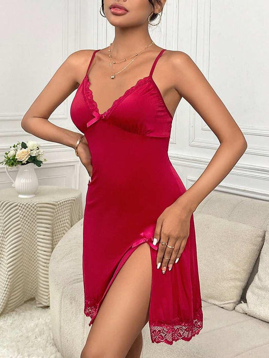 Lace Trim Sleepwear Dress – Elegant and Comfortable Lounge Dress