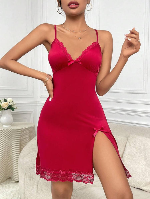 Lace Trim Sleepwear Dress – Elegant and Comfortable Lounge Dress