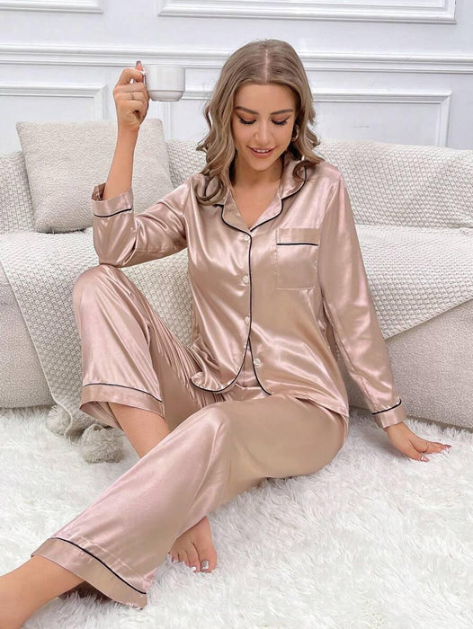 Contrast Satin Pajama Set – Elegant and Comfortable Pajama Set