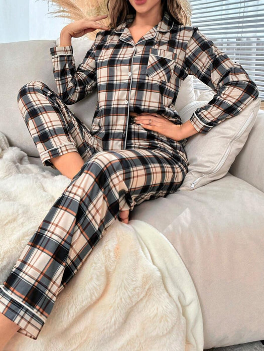 Plaid Contrast Pajama Set – Stylish Sleepwear for Ultimate Comfort
