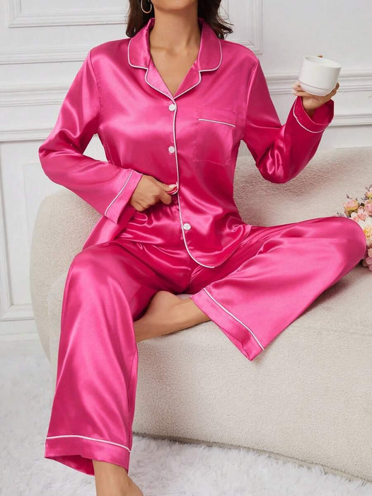 Contrast Satin Pajama Set – Elegant and Comfortable Pajama Set