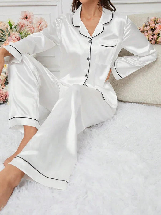 Contrast Satin Pajama Set – Elegant and Comfortable Pajama Set