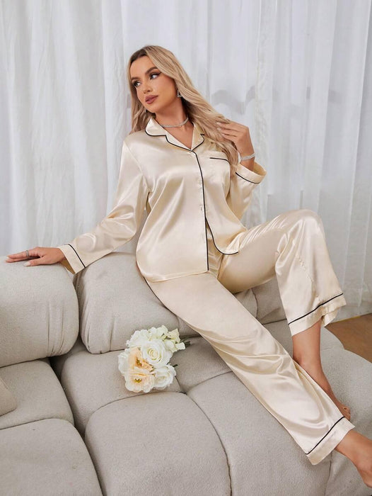 Contrast Satin Pajama Set – Elegant and Comfortable Pajama Set
