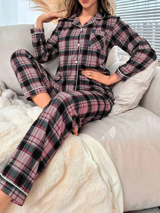 Plaid Contrast Pajama Set – Stylish Sleepwear for Ultimate Comfort