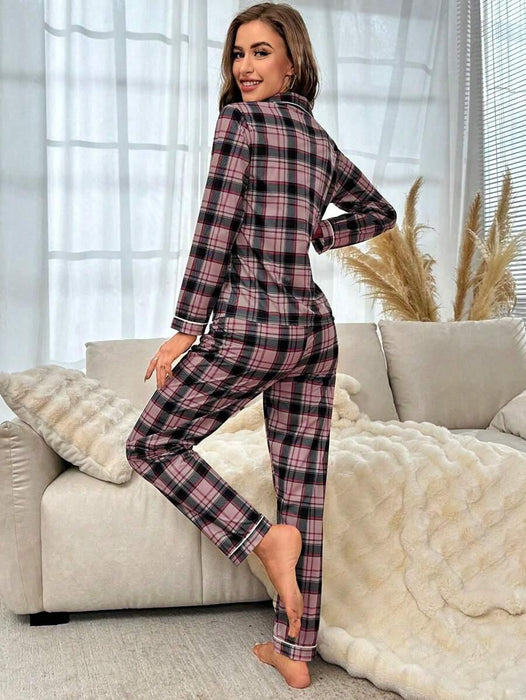 Plaid Contrast Pajama Set – Stylish Sleepwear for Ultimate Comfort