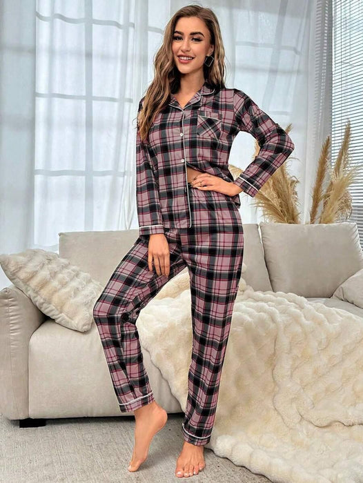 Plaid Contrast Pajama Set – Stylish Sleepwear for Ultimate Comfort