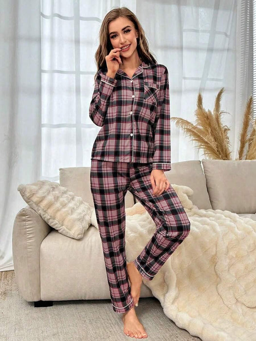 Plaid Contrast Pajama Set – Stylish Sleepwear for Ultimate Comfort