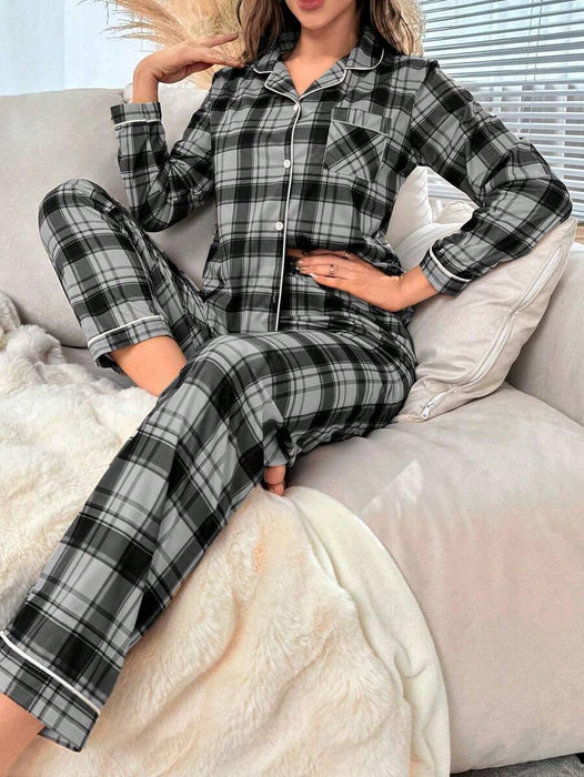 Plaid Contrast Pajama Set – Stylish Sleepwear for Ultimate Comfort