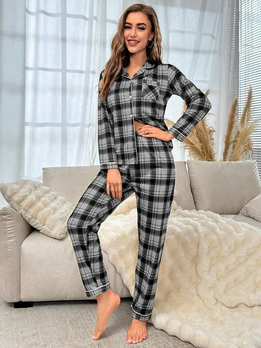 Plaid Contrast Pajama Set – Stylish Sleepwear for Ultimate Comfort