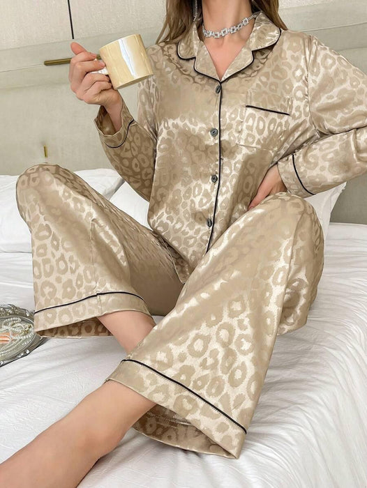 Contrast Patterned Satin Pajamas – Soft and Elegant Sleepwear Set
