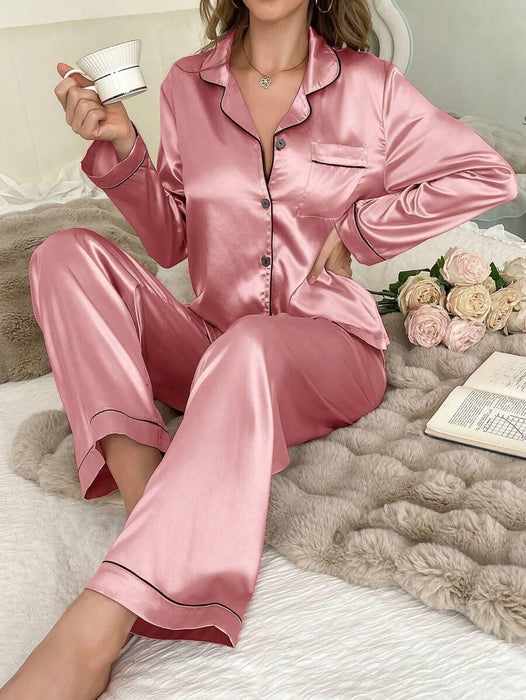 Contrast Satin Pajama Set – Elegant and Comfortable Pajama Set