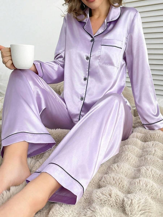 Contrast Satin Pajama Set – Elegant and Comfortable Pajama Set