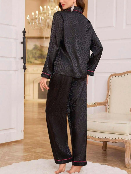 Contrast Patterned Satin Pajamas – Soft and Elegant Sleepwear Set