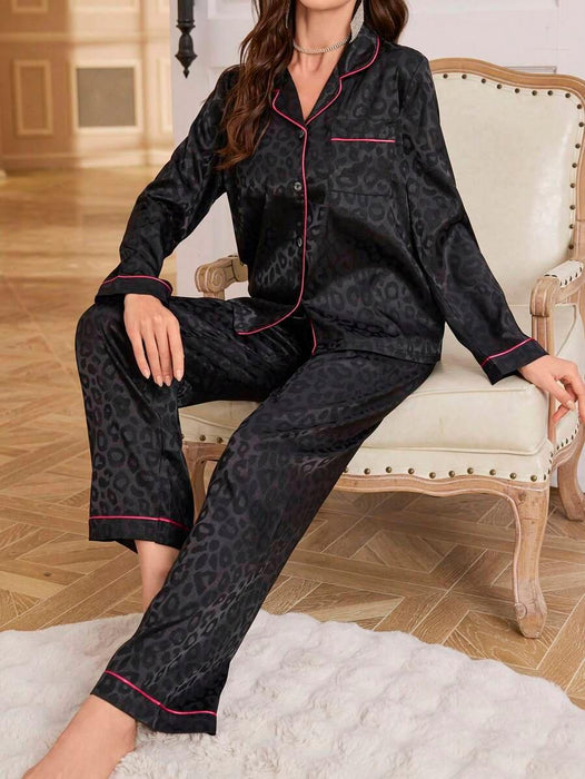 Contrast Patterned Satin Pajamas – Soft and Elegant Sleepwear Set
