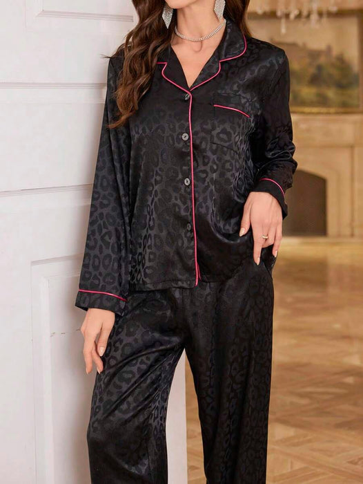 Contrast Patterned Satin Pajamas – Soft and Elegant Sleepwear Set