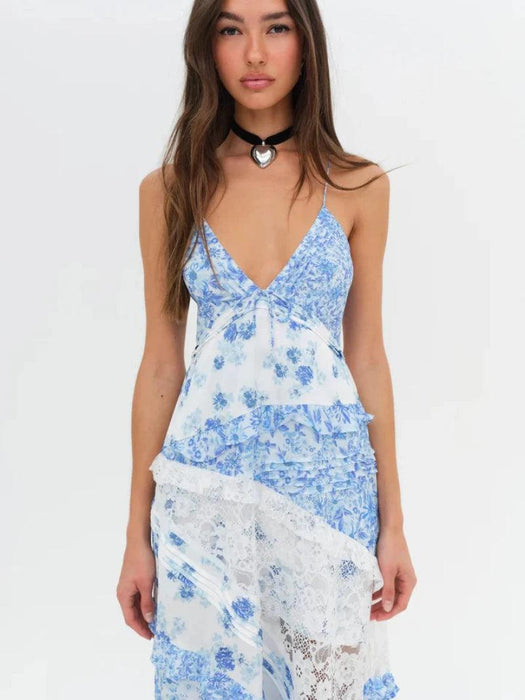 Floral Patchwork Maxi Dress – Elegant Lace and Flowing Design