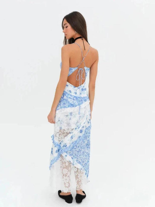 Floral Patchwork Maxi Dress – Elegant Lace and Flowing Design