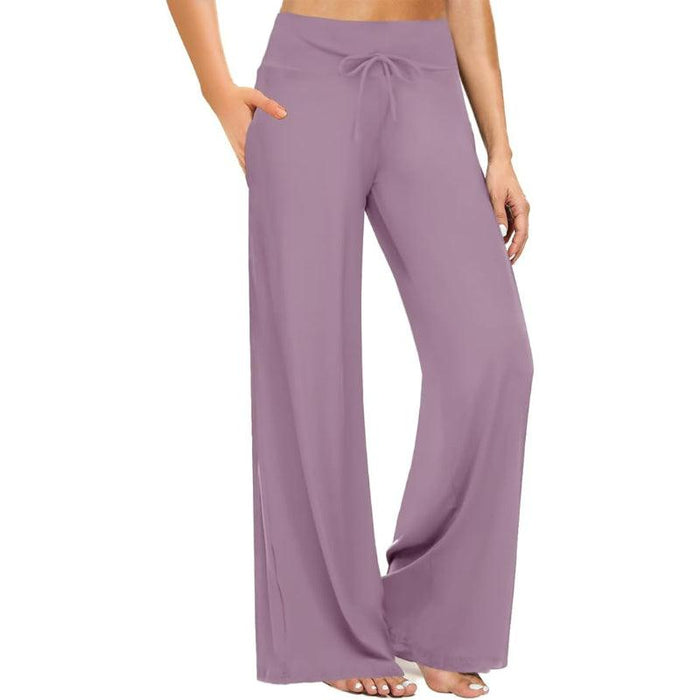 Casual Drawstring Pajama Pants With Pocket and Wide-Leg Fit