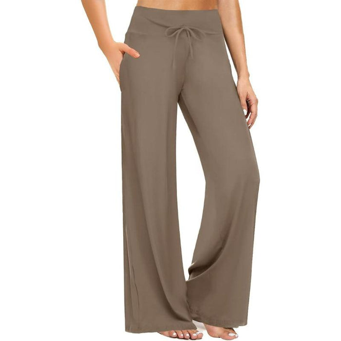 Casual Drawstring Pajama Pants With Pocket and Wide-Leg Fit