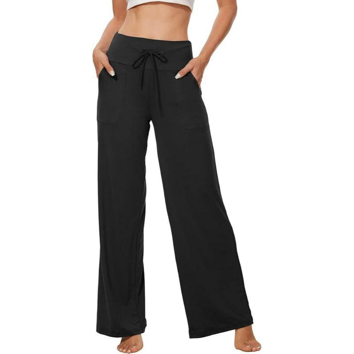 Casual Drawstring Pajama Pants With Pocket and Wide-Leg Fit