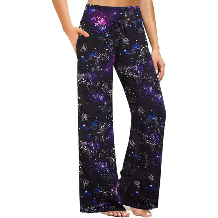Casual Drawstring Pajama Pants With Pocket and Wide-Leg Fit
