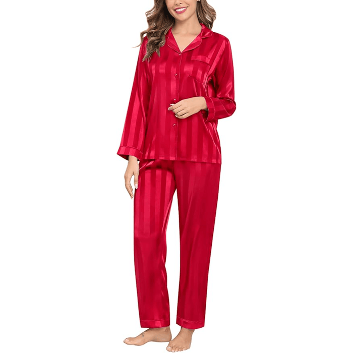 Striped Satin Pajama Set – Elegant and Comfortable Loungewear