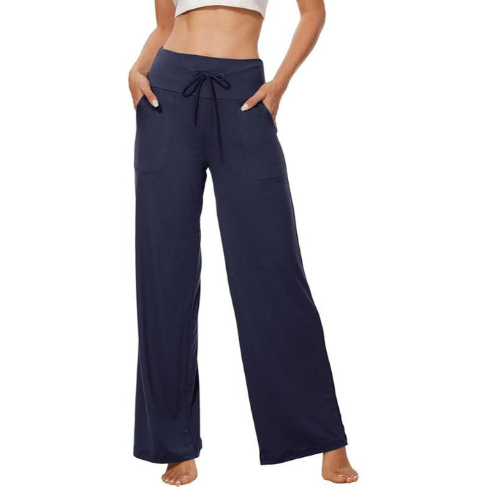 Casual Drawstring Pajama Pants With Pocket and Wide-Leg Fit