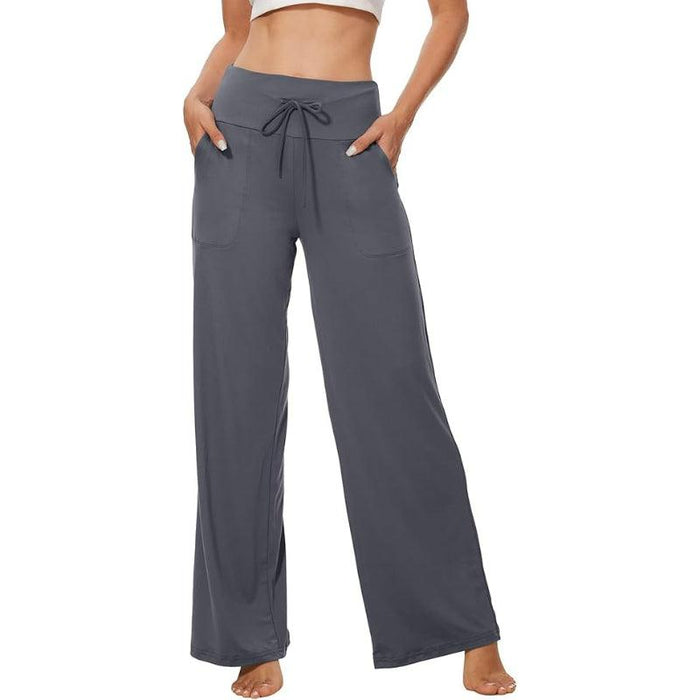 Casual Drawstring Pajama Pants With Pocket and Wide-Leg Fit