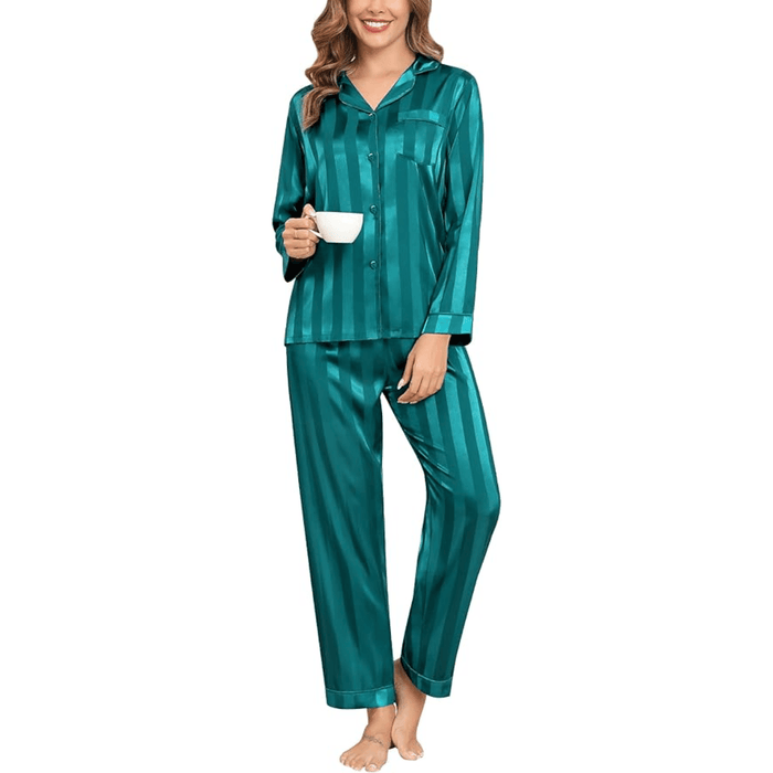 Striped Satin Pajama Set – Elegant and Comfortable Loungewear