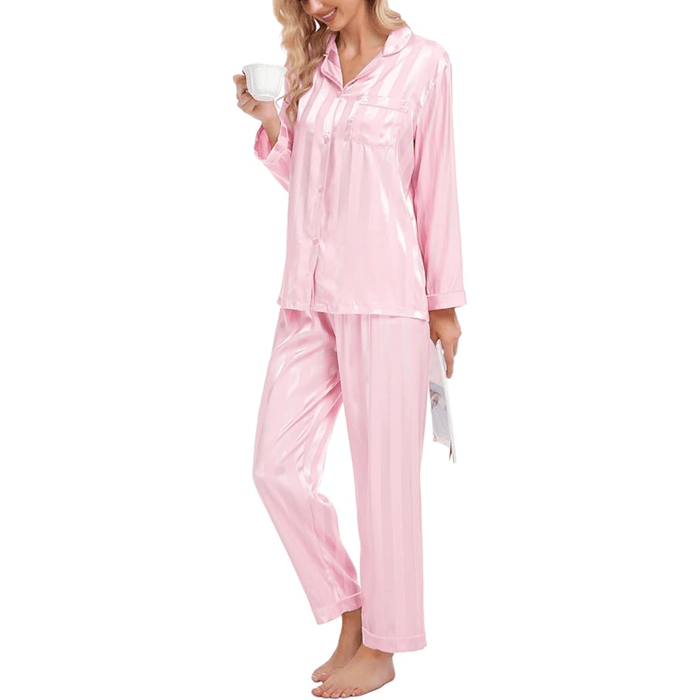 Striped Satin Pajama Set – Elegant and Comfortable Loungewear