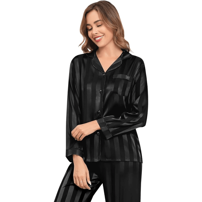 Striped Satin Pajama Set – Elegant and Comfortable Loungewear