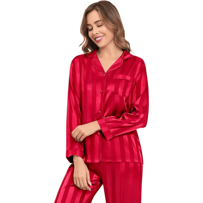 Striped Satin Pajama Set – Elegant and Comfortable Loungewear