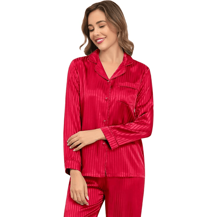 Striped Satin Pajama Set – Elegant and Comfortable Loungewear