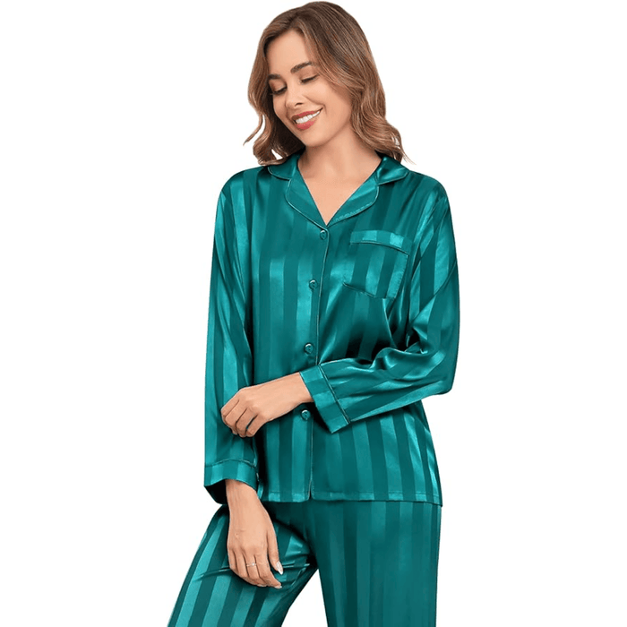 Striped Satin Pajama Set – Elegant and Comfortable Loungewear