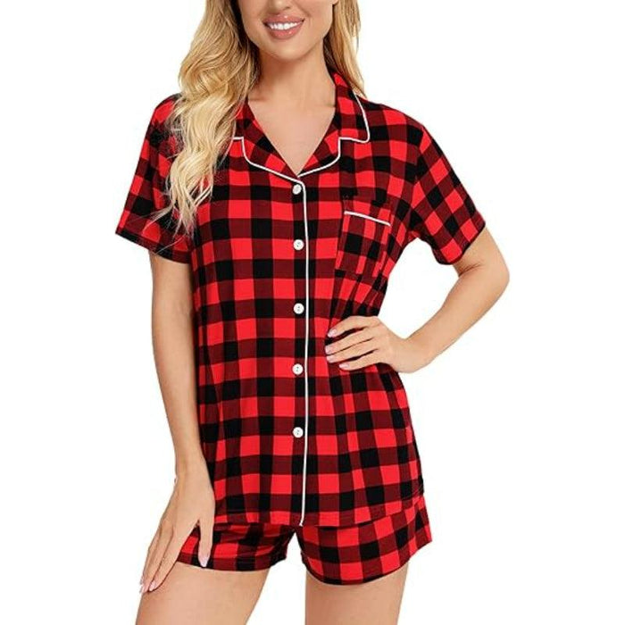 Plaid Print Sleepwear Set – Comfortable Button Down Pajamas
