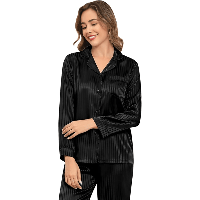 Striped Satin Pajama Set – Elegant and Comfortable Loungewear