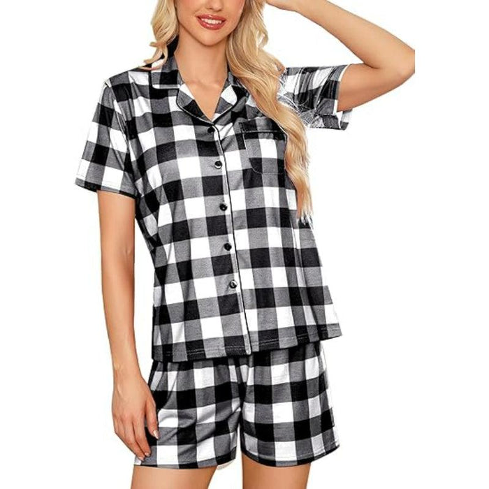 Plaid Print Sleepwear Set – Comfortable Button Down Pajamas
