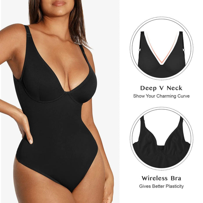 Deep V Neckline Thong Bodysuit