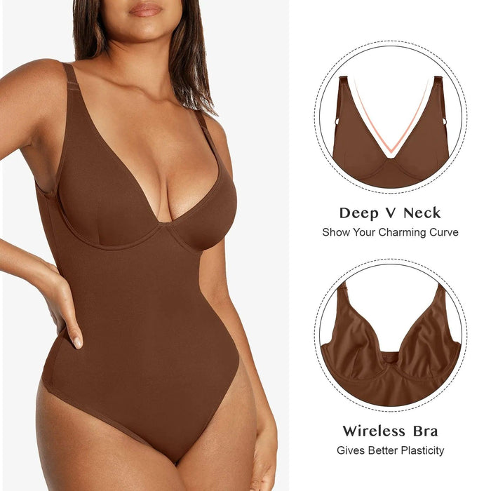 Deep V Neckline Thong Bodysuit