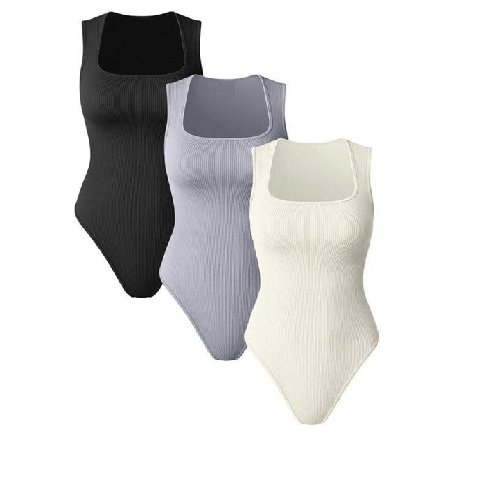Elegant Ribbed Sleeveless Bodysuit – Flattering Scoop Neck Design