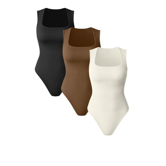 Elegant Ribbed Sleeveless Bodysuit – Flattering Scoop Neck Design