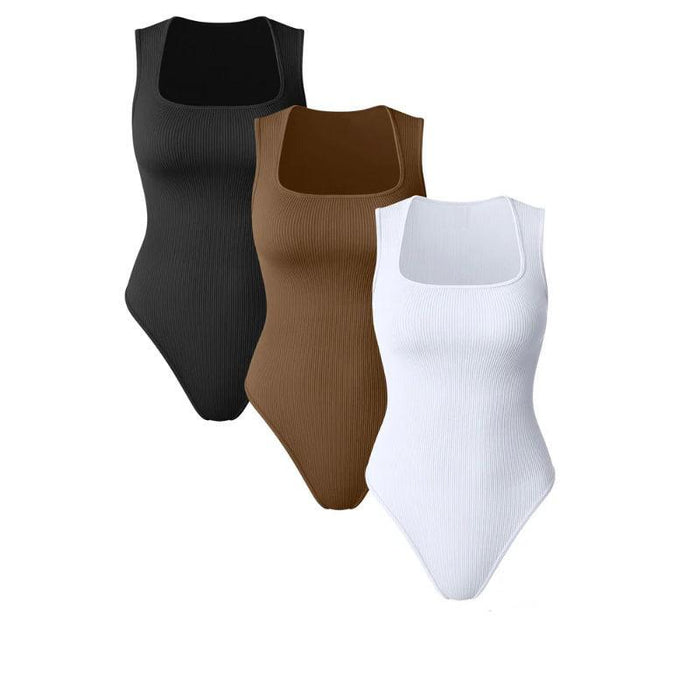 Elegant Ribbed Sleeveless Bodysuit – Flattering Scoop Neck Design