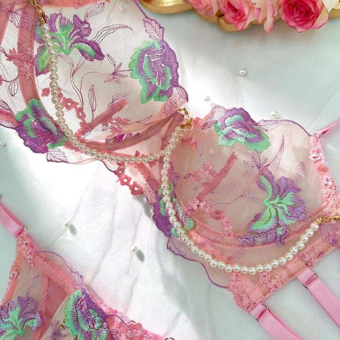 Floral Embroidery Pearl Lingerie – Elegant and Comfortable