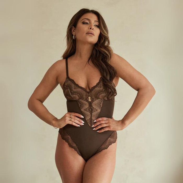 Lace Trim Plunge Bodysuit – Elegant Fit with Adjustable Straps
