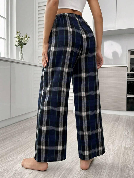 Plaid Print Pajama Pants – Cozy Loungewear with Bow Accent