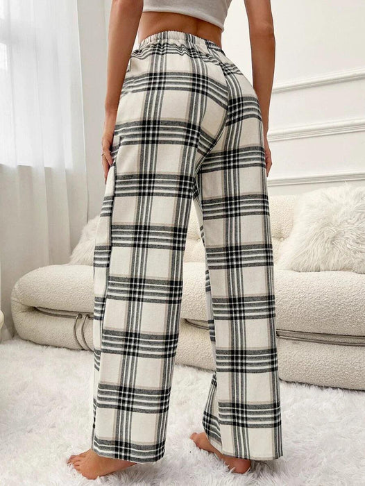 Plaid Print Pajama Pants – Cozy Loungewear with Bow Accent