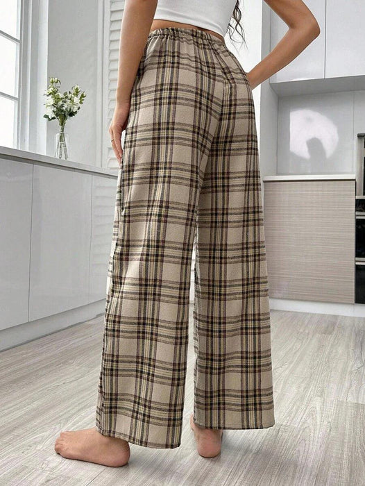 Plaid Print Pajama Pants – Cozy Loungewear with Bow Accent